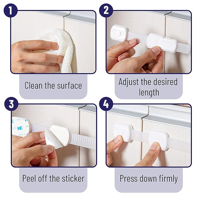 Bates- Child Safety Strap Locks, 6 Pack, Child Proof Cabinet Latches, Child Safety Cabinet Locks, Drawer Locks Baby Proofing, Baby Cabinet Safety Latches, Baby Proof Cabinet Locks
