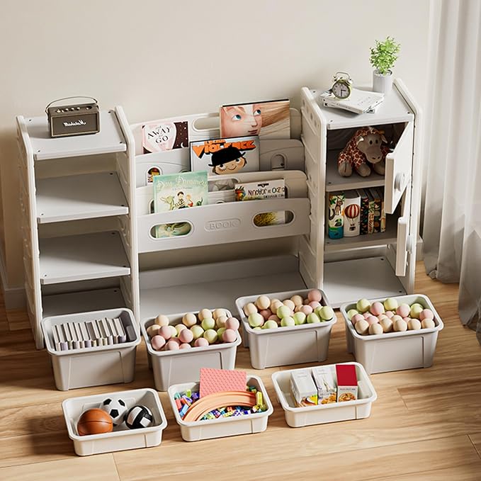 Kids Toy Organizer with 6 Storage Bins, Toy Organizer and Storage for Kids’ Toys, Children Toy Storage Organizer for Playroom, Kids Room, Nursery Room (Grey Large)