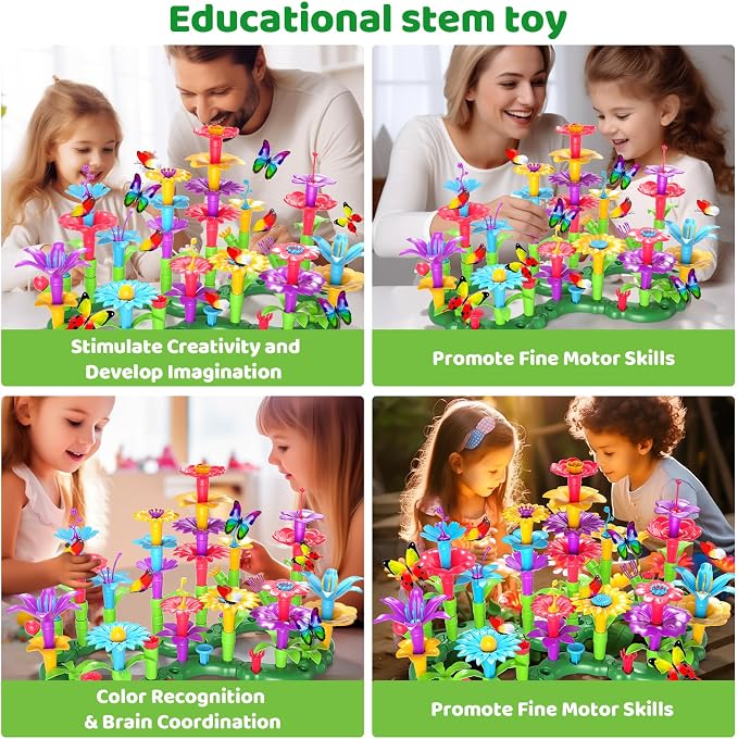 Doloowee 102Pcs Flower Garden Building Toys for Girls 3 4 5 6 7 Year Old, Upgrade DIY Building Stacking Toys, STEM Preschool Educational Toddler Toys Brain Development Kindergarten Kids Toy