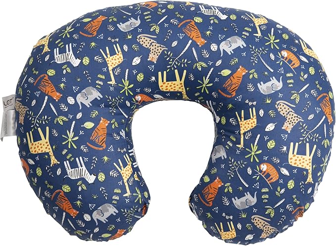 LAT Nursing Pillow for Breastfeeding,100% Cotton Removable Cover,Ergonomic Breast Feeding Pillows for Mom and Baby,Machine Washable(Blue Zoo)