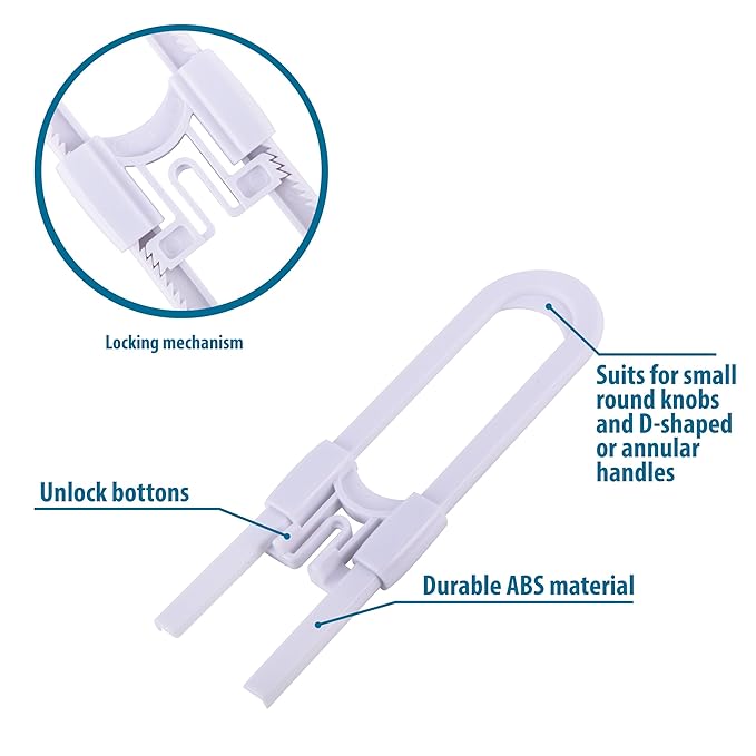 Sliding Cabinet Locks Baby Proofing ??Adjustable Child Safety Latches for Knobs & Handles ??8 Pack ??No Adhesive Drilling or Tools - White