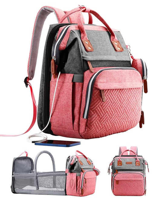 ISMGN Diaper Bag Backpack with Changing Station, Large Diaper Bag, Baby Bag, Multifunctional Diaper Bag, Pinkgray