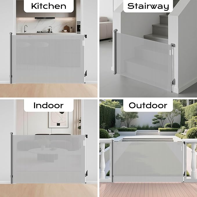 Retractable Baby Gate 38" Tall, 71" Wide Mesh Baby Gate for Doorways, Mesh Dog Gate Retractable with Auto-Tighten System, One-Hand Operation Indoor Pet Gate, White
