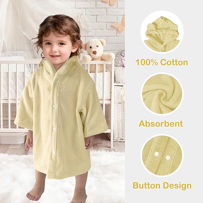 VOOVA & MOVAS Baby Hooded Towel with Bear Ear, 0-24Months | 100% Cotton, Ultra-Soft & Absorbent | Gentle for Sensitive Skin, Bath, Pool & Beach Towel | Newborn (Beige)