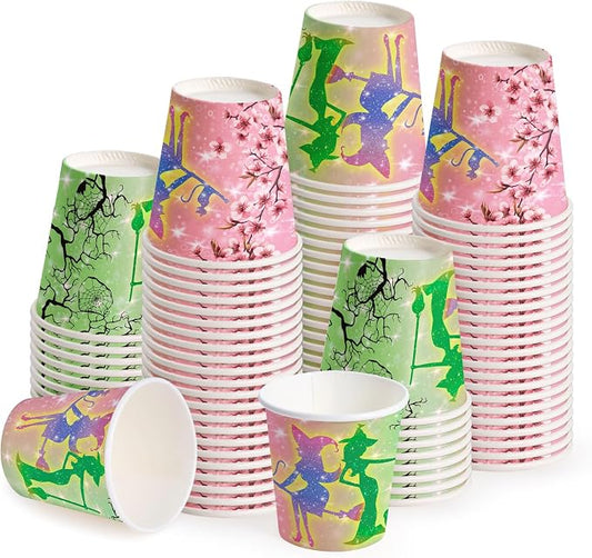 WRAPAHOLIC 3oz Witch Birthday Paper Cups - 100 Pack Disposable Bathroom Cups with Magic Witch Design, Small Mouthwash Cup for Toothbrush Rinse, Home Bathroom and Girls Birthday