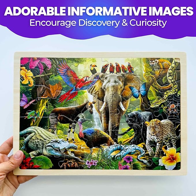 QUOKKA 4SET Puzzles for Kids Ages 4-6 - 36 Pcs Wooden Realistic Montessori Puzzles Ages 3-5 - Polar & Tropical Regions, Yellowstone & Australian Animals Learning Games for Boys and Girls 4-8 Year Old