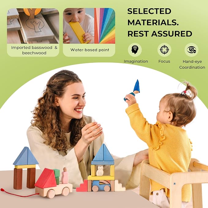 AVDAR Wooden Building Blocks for Toddlers 2-4 Years, Wooden Blocks Ages 1-3 Montessori Toys (Mom's Choice Award Winner)
