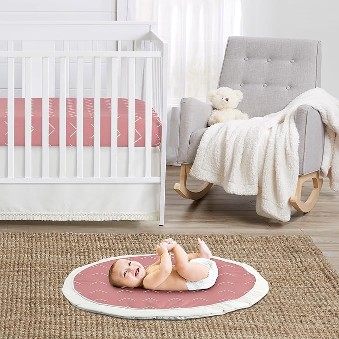 Sweet Jojo Designs Mauve Pink Boho Arrow Girl Baby Play Mat Tummy Time Activity Infant Playmat Playpen Tent Teepee Floor Dark Rose Modern Bohemian Farmhouse Shabby Chic Tribal Ivory Arrow Diamond Tuft