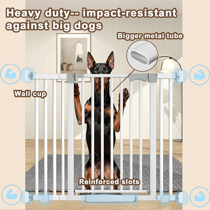 41'' Extra Tall Baby Gate for Large Dogs Pets Indoor No Jumping Over, 46-54.7'' Wide Heavy Duty Puppy Gate for Doorways, Pressure Mounted Metal Gate for Child Toddler No Tools Needed(White)