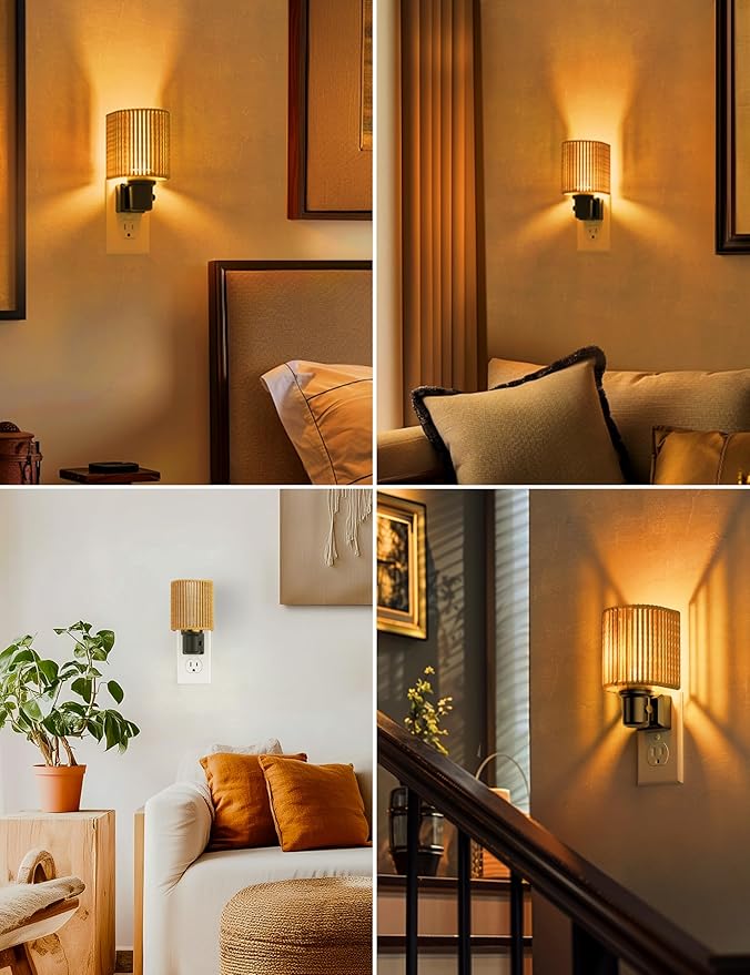L LOHAS LED Night Lights Plug into Wall, Dimmable Night Light with Light Sensor, Amber Boho Nightlight Plug in Wall, Decorative Bohemian Nightlights Yellow Light for Bedroom Living Room Hallway, 2Pack