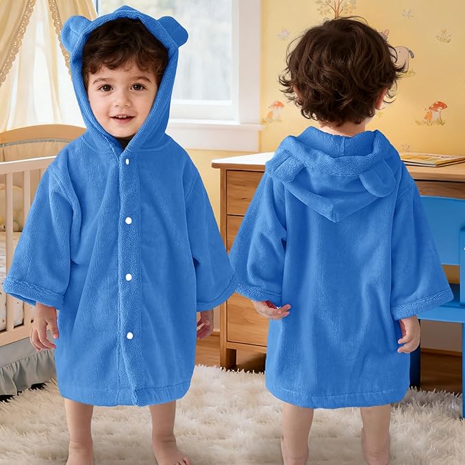VOOVA & MOVAS Toddler Poncho Towel with Bear Ear Hood, 0-24Months | 100% Cotton, Ultra-Soft & Absorbent | Gentle for Sensitive Skin, Bathroom, Pool & Beach Towel | Newborn, Gem Blue
