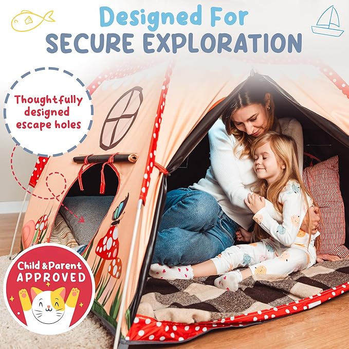 Blackout Sensory Tent for Kids with Autism - 51"x 51"x 40" Calming Corner, Easy to Assemble & Durable with Clear Phone Pocket and Mesh Storage ??Ideal for SPD, ADHD & Autistic Children Mushroom Tent