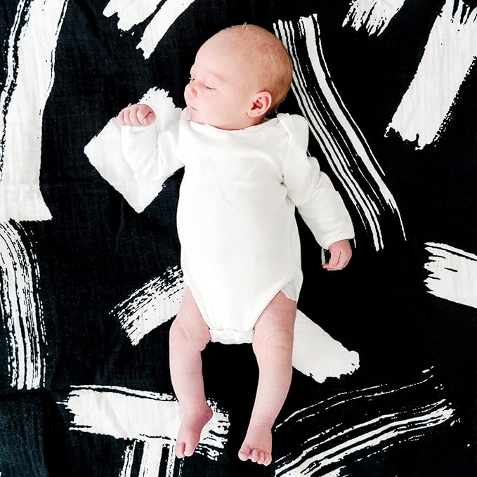 Goobie Baby Organic Muslin Swaddle Blanket, 100% Certified Organic Cotton, Ultra Soft & Breathable, Oversized 47 X 47 Inches for Easy Swaddling, Multi-Use Blanket for Nursing & More (Brush Stroke)