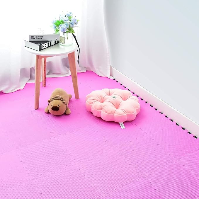 qqpp EVA Rubber 18 Tiles Interlocking Puzzle Foam Floor Mats - Baby Play Mat for Playing | Exercise Mat for Home Workout. Pink. QC-Cb18N