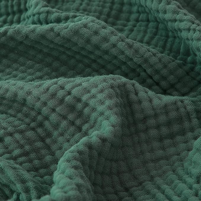 EMME Cotton Muslin Large Throw Blanket Couch Breathable Gauze Blanket Soft Lightweight Bed Blankets Adults (Forest Green, 50"x71")