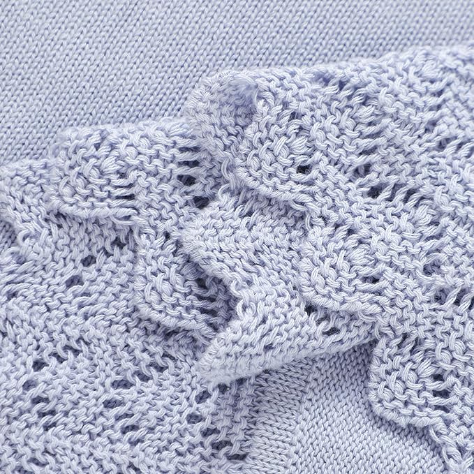 Hadetoto Baby Blanket Soft Cozy Cotton Cable Knit Crochet Receiving Crib Nursery Swaddling Blankets for Newborn Boys Girls (Baby Blue)