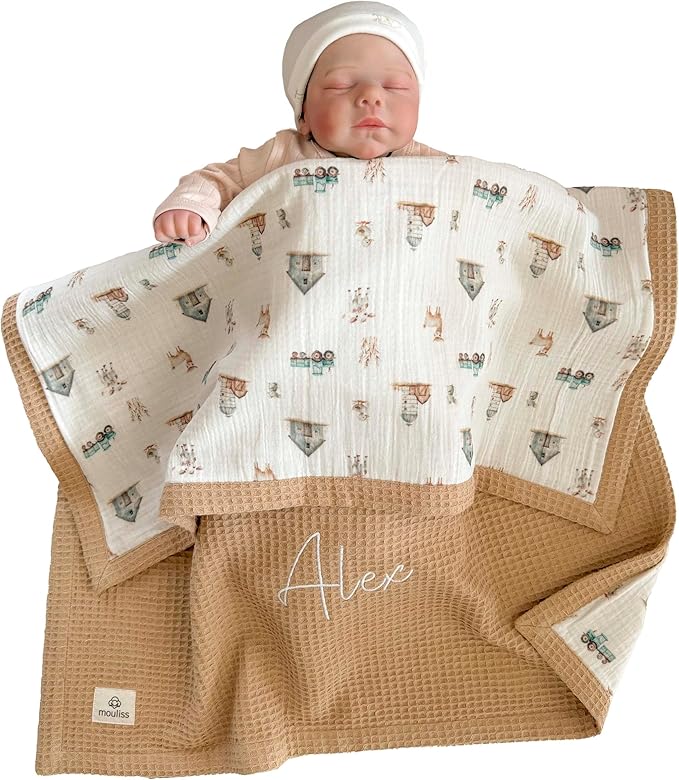 Mouliss Personalized Baby Blanket with Name ??Handmade 100% Organic Cotton Newborn Gift | Custom Knit Blanket for Boys, Girls, Kids & Baby Showers
