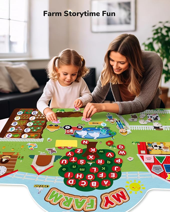 CHEFAN 99 Pcs Farm Animals Felt Story Board Set, 3.9 Ft Preschool Farmhouse Barnyard Theme Flannel Board Storytelling Early Learning, Interactive Wall Hanging Play Set for Toddlers Kids Children