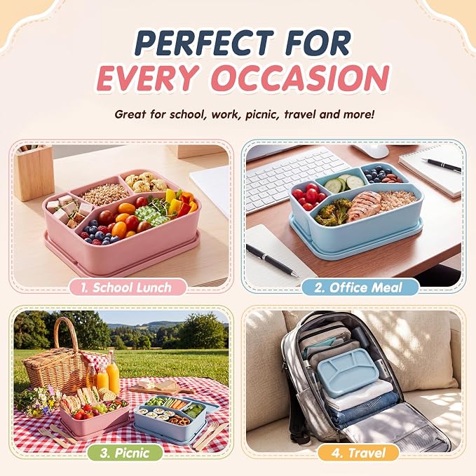 Ziliny 2 Pcs Silicone Bento Box Classic Colors Reusable Lunch Container Smooth Leak Proof Lunch Box Rectangle Bento Boxes for Adult Work Travel Food Meal Compartment Storage, 2 Colors