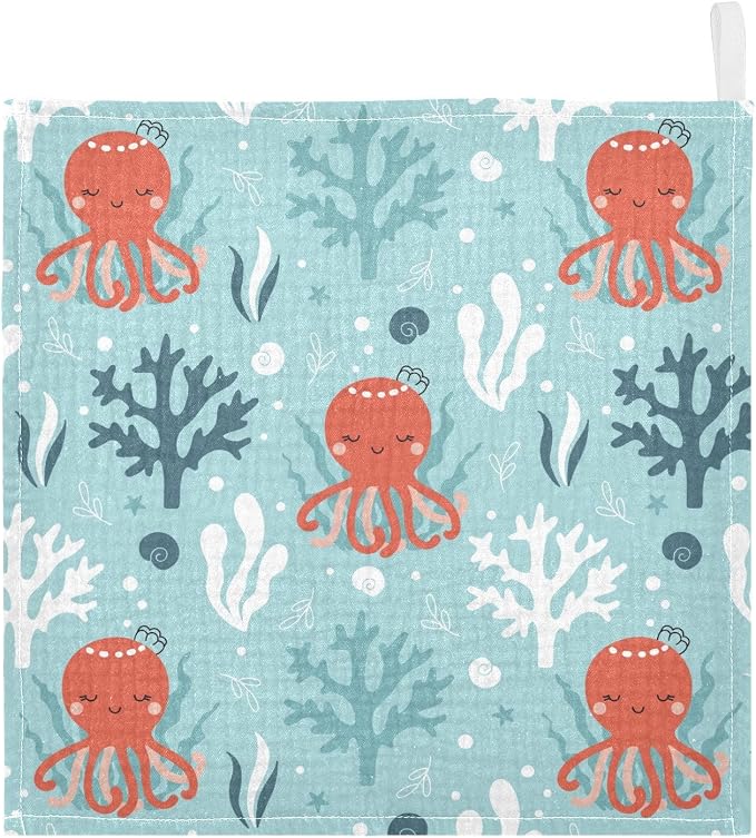 vvfelixl Octopus Swimming Underwater Baby Burp Cloths Baby Muslin Washcloths for Boys Girls Cotton Baby Face Towel for Newborn Infants Soft and Absorbent 11.8 X 11.8 in, 5 Pack