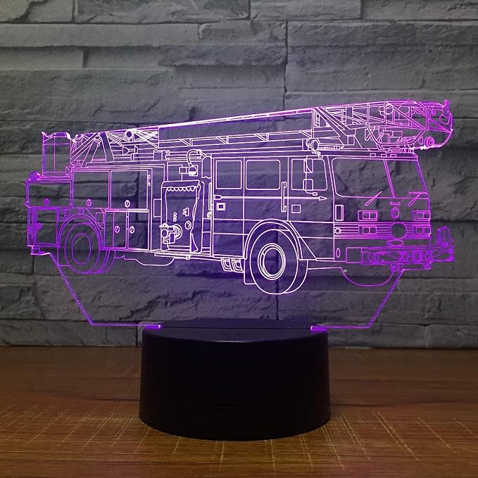 Creative 3D Fire Truck Night Light 16 Colors Changing USB Power Remote Control Touch Switch Decor Lamp Optical Illusion Lamp LED Table Desk Lamps