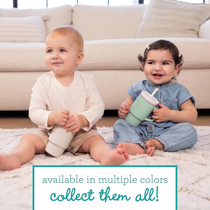 Infantino My 1st Tumbler, 9 Oz. Silicone Sippy Cup with Straw & Handle, Spill-Resistant Baby Cup for On-the-Go, BPA-Free Transition Bottle, Cool Mint