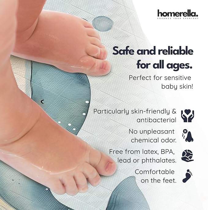 Bathtub Mat Non Slip Anti Mold for Kids 40x16 - homerella® Bath Mat for Tub, BPA Free, Incl. 2 Hooks, Washable Shower Mat Non Slip Anti Mold, Shower Mats for Inside Shower, EU Certified