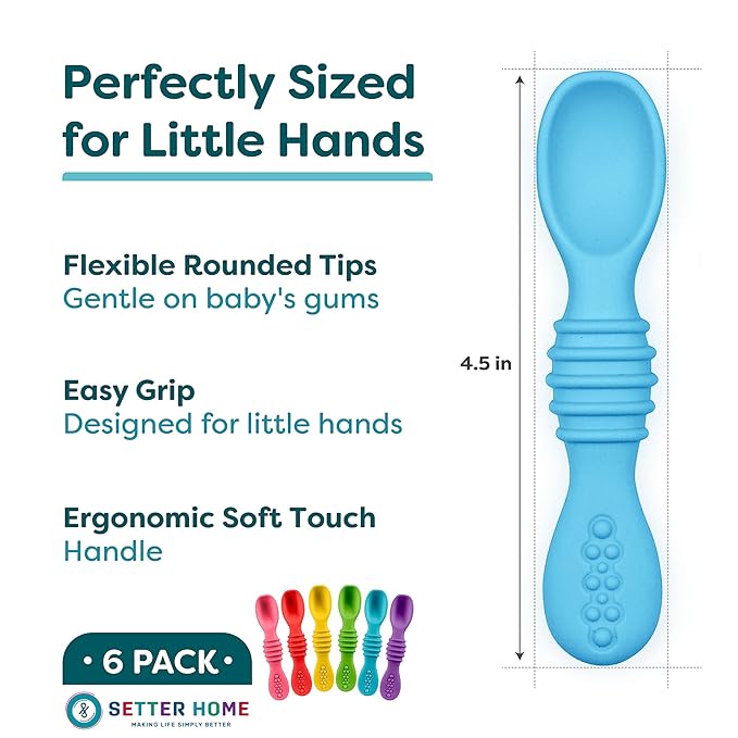 Premium Silicone Baby Spoons set - 6 Pack,Baby spoon self feeding Training Spoons for Infants & Toddler, First Stage Chewable Baby Led Weaning Utensils, BPA Free, baby feeding essentials