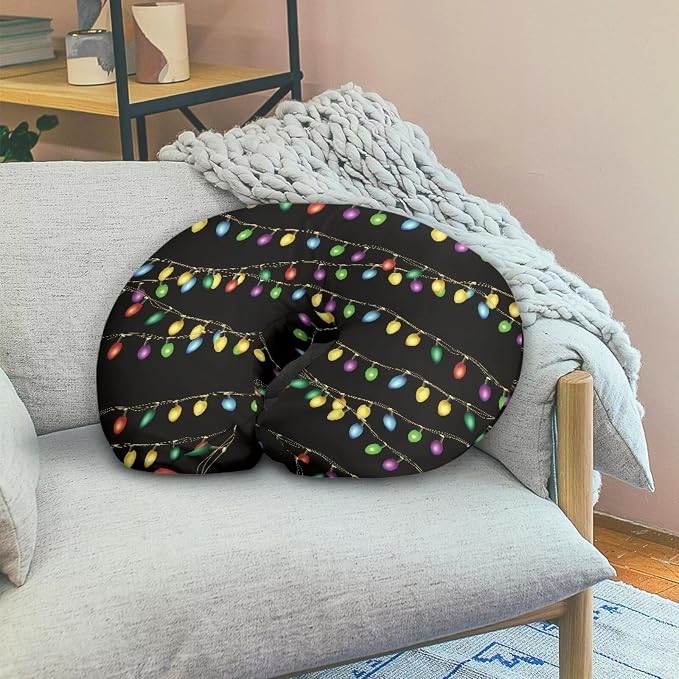 Christmas Colorful Lights Nursing Pillow Case for Newborn Foldable Stain Resistant Feeding Pillow Case Fitted Bottle and Breastfeeding Support Pillows for Christmas Decor