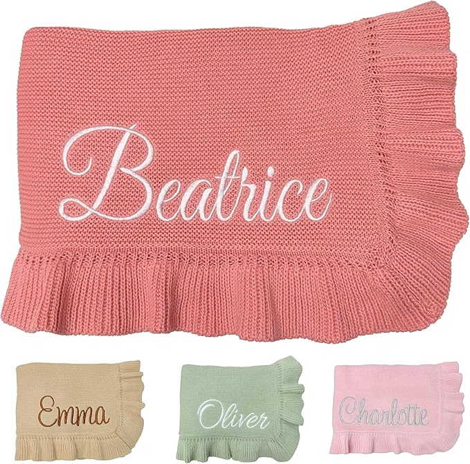 Knit ??30x40in Personalized Baby Blanket for Newborn Girl and Boy ??Custom Blanket with Name Embroidery ??Soft Knitted Baby Blanket ??Custom Baby Gifts for Baby Shower (Pink)