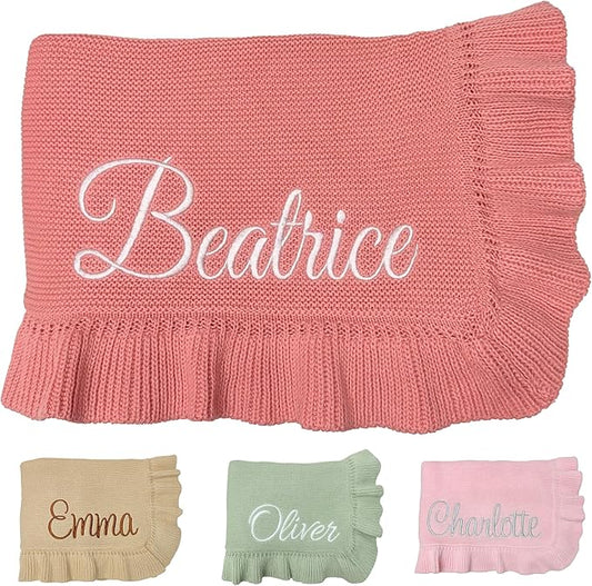 Knit ??30x40in Personalized Baby Blanket for Newborn Girl and Boy ??Custom Blanket with Name Embroidery ??Soft Knitted Baby Blanket ??Custom Baby Gifts for Baby Shower (Pink)