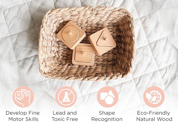 Montessori Shape Puzzle - Baby Puzzles for 1 Year Olds - Baby's First Puzzle - Knob Wooden Puzzles for Infant and Toddler - Geometric Shapes - 12 Months Babies First Shapes