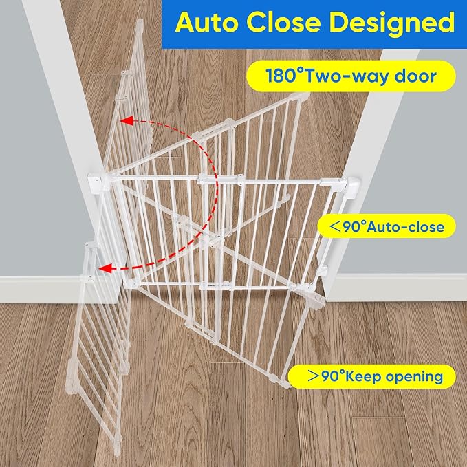 Upgraded 29-43" No Bottom Bar Baby Gate,Heavy-Duty Hardware Mount Dog Gate, Adjustable Baby Gate,for House/Stairs/Doorways Use, Safety Pet Gates with Gate Pulley,Walk Thru Door,Two Way Open