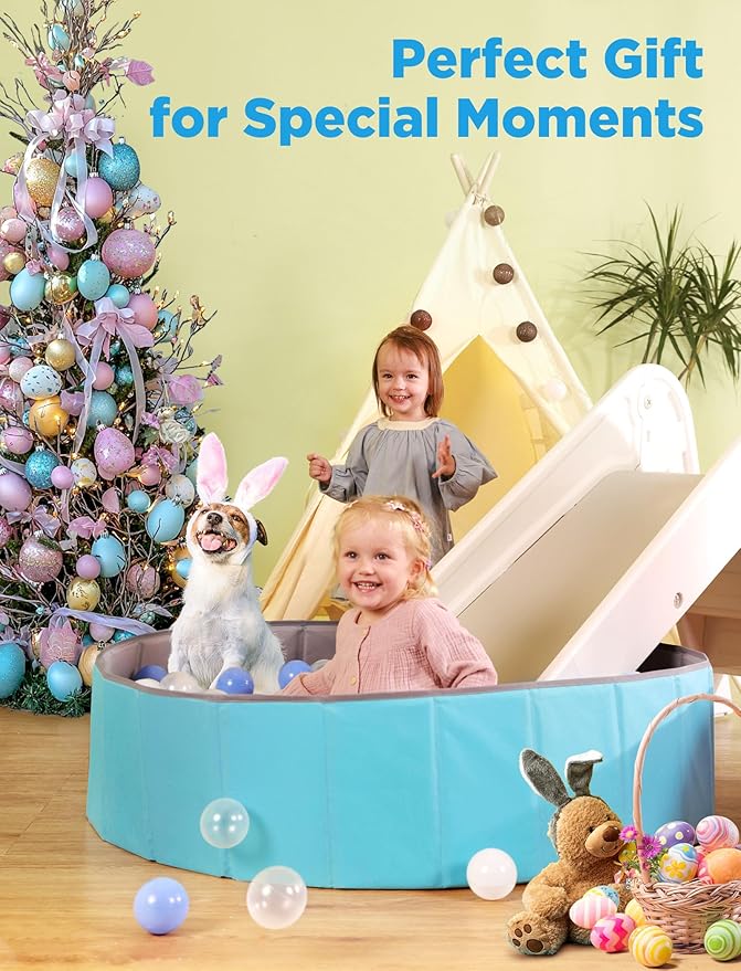 Hikiddy Large Ball Pit for Toddlers - 44in Baby Ball Pool with Playmat, Hold Over 1000 Balls, Foldable Play Pit for Kids Dogs Indoor and Outdoor Games, Party Toys Gifts, Balls Not Include (Blue)