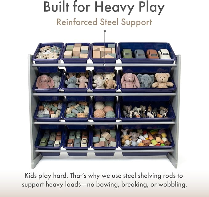 Humble Crew Supersized Toy Storage Organizer with 16 Removable Bins, Grey/Navy ??Large Toy Storage for Toddlers Ideal for Kids' Rooms, Playrooms, and Nurseries - Modern Toy Bins for Kids