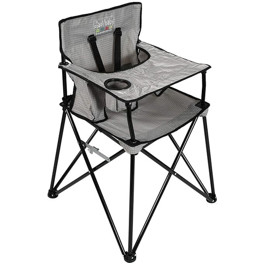 ciao! Baby Portable High Chair for Babies and Toddlers, Compact Folding Travel High Chair with Carry Bag for Outdoor Camping, 1 Count (Pack of 1) (Grey Check)