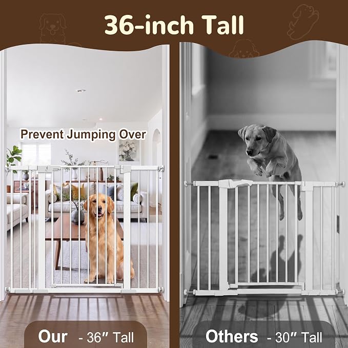 36” Tall Pet Gate with Door 29.7-48.8” Wide Adjustable Baby Gate | Auto Close, Pressure Mount Dog Gates for Doorways No Drilling, Indoor Puppy Gates for the House, Stairways, Hallways
