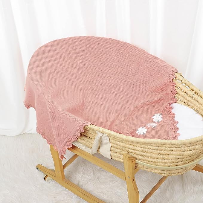 LAWKUL Baby Blanket 100% Traceable Cotton Knit Receiving Blankets Infant Swaddle for Newborn Boy Girls 40"x30" Pink Floral