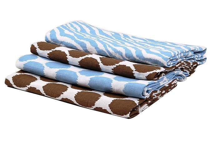 Ikat Blue/Chocolate Swaddling Muslin Blankets Set of 4