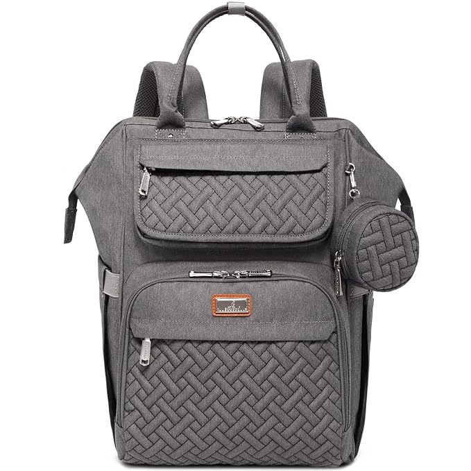 BabbleRoo Diaper Bag Backpack, Multifunction Large Bags with Changing Pad & Stroller Straps & Pacifier Case, Unisex Stylish Travel Back Pack Nappy Changing Bag for Moms Dads (Dark Gray)