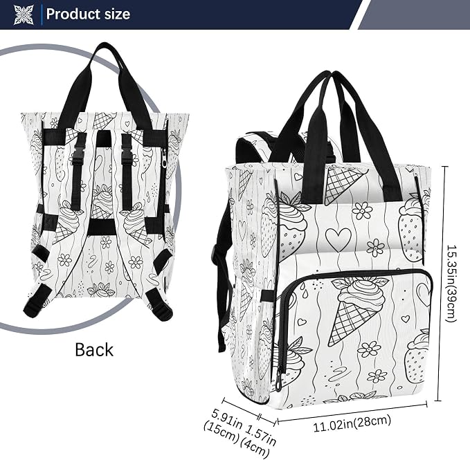 Custom Name Black White Strawberry Diaper Bag Stroller Straps Gift