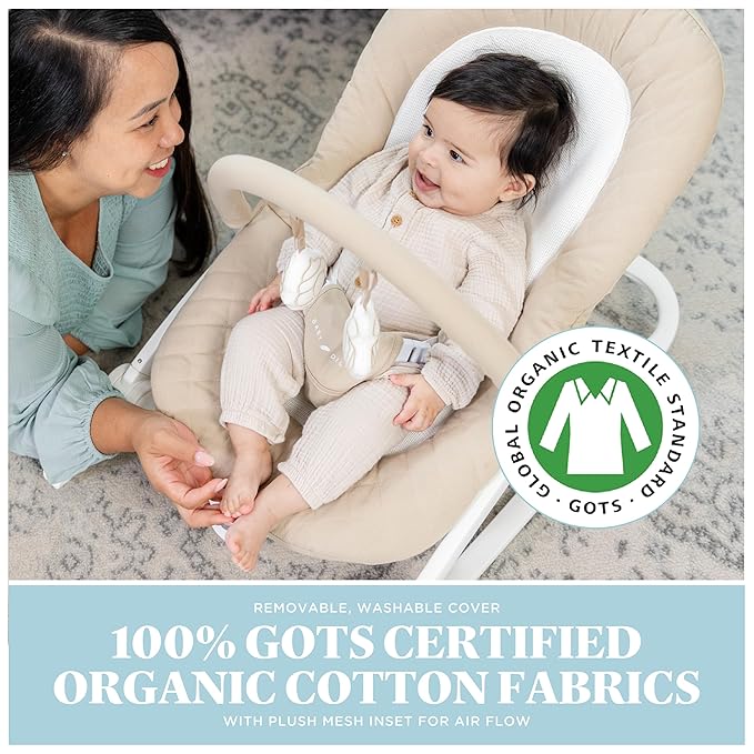 Baby Delight Aura | Deluxe Portable Rocker & Seat for Infants | Soothing Vibration & Sounds | Baby Rocker | Quilted Organic Oat