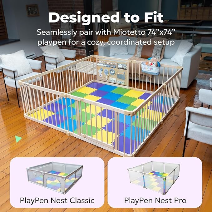 MioTetto Baby Play Mat, Soft Foam Floor Tiles for Kids. Adjustable Interlocking Foam Tiles, Fits with 74x74 Playpen Baby mat for Crawling & Development, Safe & Non-Toxic Playmat for Babies 6-12 Months