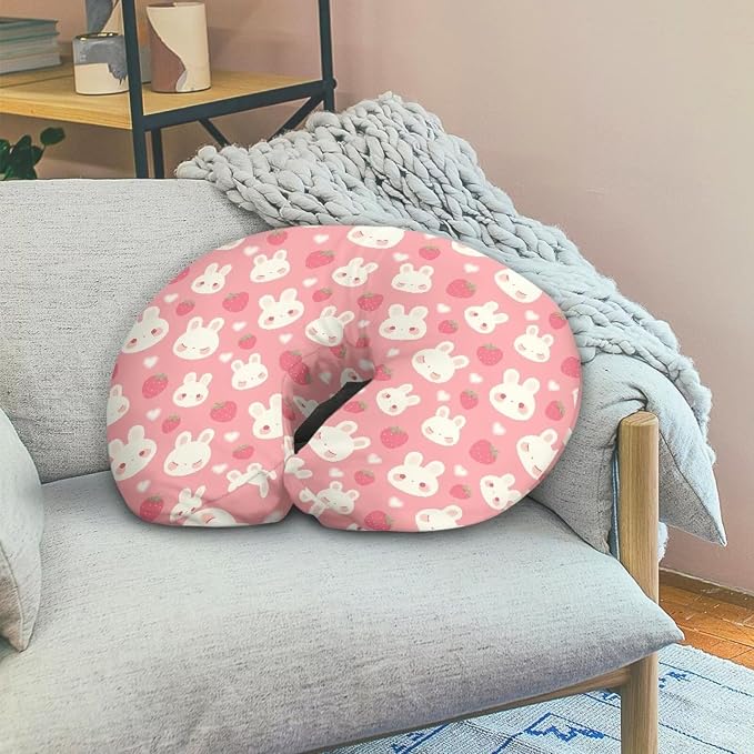 Cartoon Rabbit and Pink Strawberry Nursing Pillow Cover for Baby Boy Girl Breastfeeding Nursing Pillow Slipcovers Super Soft Breathable and Washable