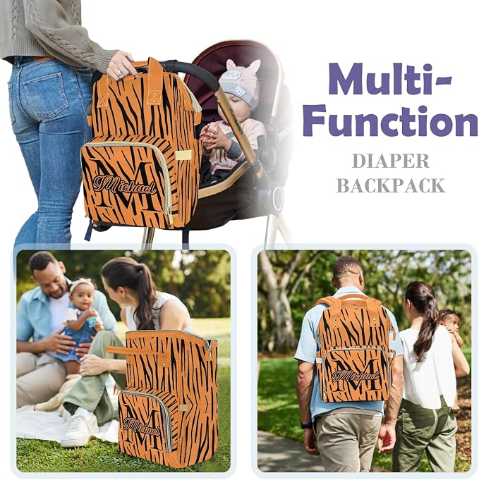 Custom Diaper Backpack, Upgraded Large Capacity Baby Bag with Insulated Pockets, Personalized Diaper Changing Backpack, Multifuction Mommy Bag for Boys and Girls