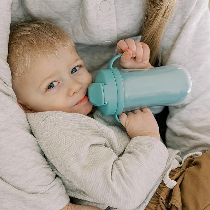 Dr. Brown's Milestones Insulated Sippy Cup with Straw and Handles, Spill-Proof Tumbler with Lid, 4-Pack, Green/Blue/Green/Green, 10 oz/300 mL, BPA Free, 12m+