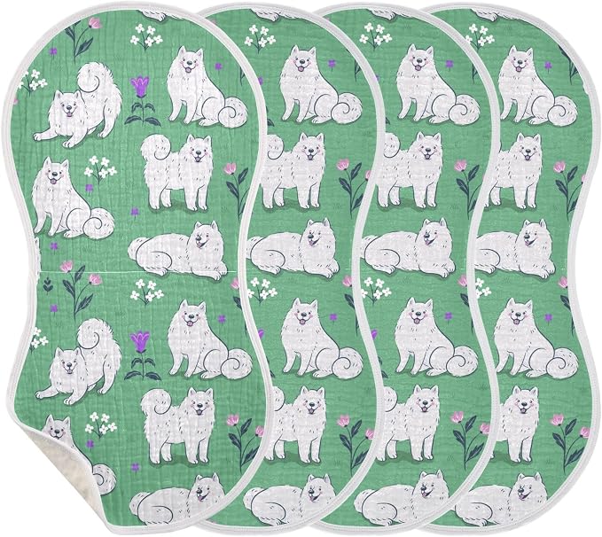 Muslin Burp Cloths for Baby Boys and Girls - 2-Pack Ultra Absorbent Cute Samoyed Dog Muslin Washcloths, Newborn Towel, Milk Spit Up Rags, Burp Cloth Bibs for Unisex, 22 x 11 Inch