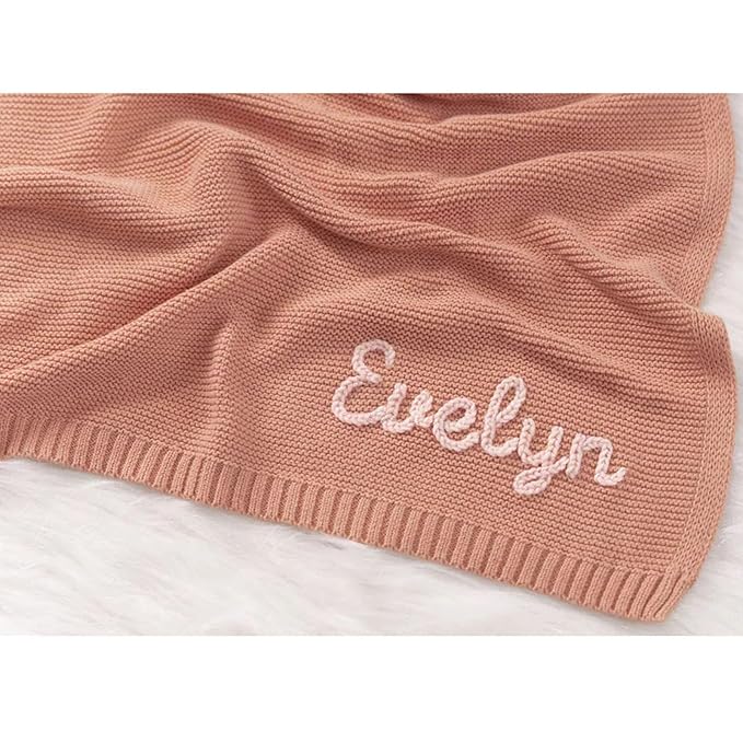 ZXH Personalised Baby Blankets,Custom Hand Embroidered Blankets,Name Blanket,Baby Name Knits -Soft Breathable Cotton Knitted Blanket Newborn Baby Gift