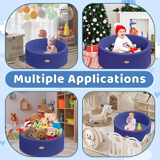 HARBOLLE Baby Ball Pit 35.4" Soft Round Memory Foam Ball Pits NOT Included Balls Indoor Outdoor Playpen for Babies Toddlers Kids Great Gift for Girls Boys, Dark Blue