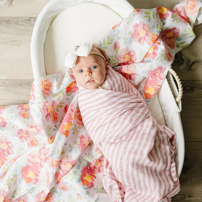 Featherhead??100% Cotton Muslin Swaddle Blankets for Baby Girl - Large 47?�x 47??- Pre-Washed, Soft, & Breathable - Newborn Essential & Perfect Baby Registry Gift (4 Pack - Garden Floral)